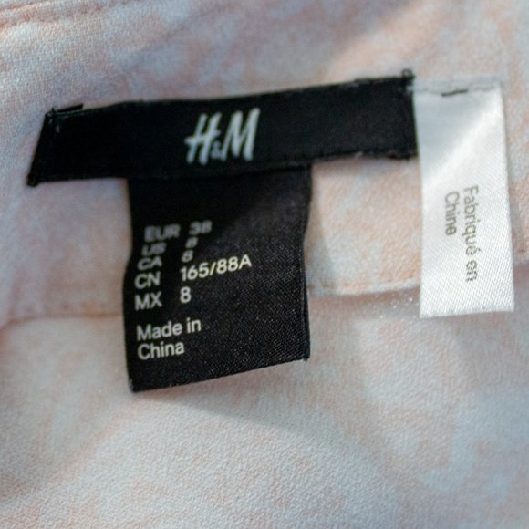 H&M Pink & White Short Sleeve Patterned Peplum Blouse sz 8 - Picture 5 of 5